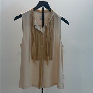J. Crew Sleeveless tuxedo silk top- size 12- tan/beige color
